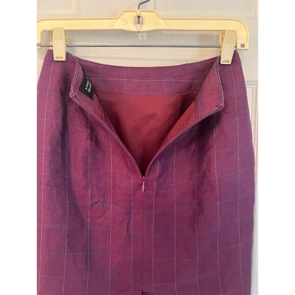 Vintage 90's Linda Allard Ellen Tracy Purple Linen Pencil Skirt 2 Petite Mini - Picture 4 of 8